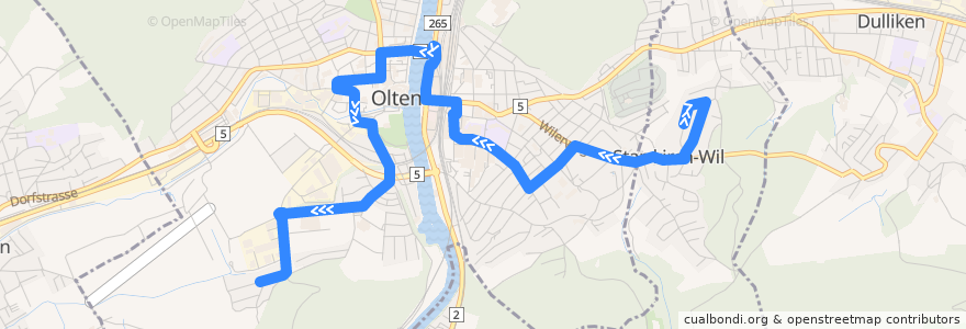 Mapa del recorrido Bus 509: Starrkirch-Wil, Gemeindezentrum => Olten, Bornfeld de la línea  en Olten.