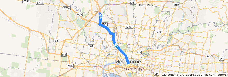 Mapa del recorrido Tram 59: Airport West => Flinders Street railway station de la línea  en Melbourne.