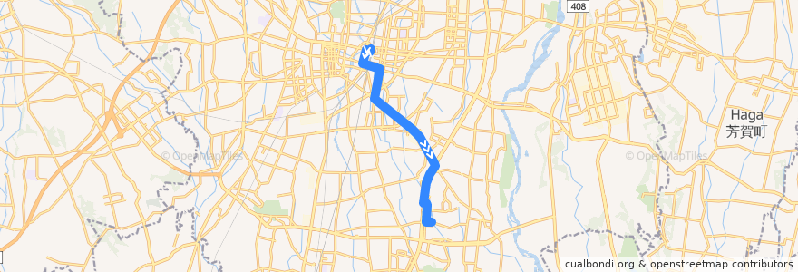 Mapa del recorrido 関東自動車バス[80] 宇都宮駅⇒瑞穂野団地 de la línea  en Utsunomiya.