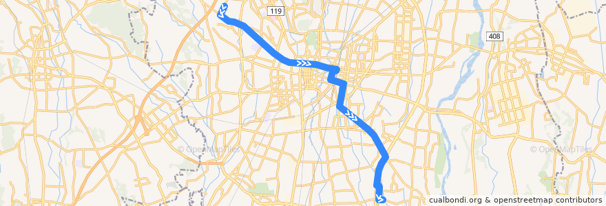 Mapa del recorrido 関東自動車バス[80] 駒生営業所⇒瑞穂野団地 de la línea  en 宇都宮市.