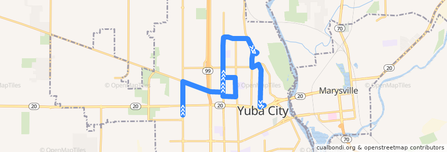 Mapa del recorrido Yuba City Loop (Clockwise) de la línea  en Yuba City.