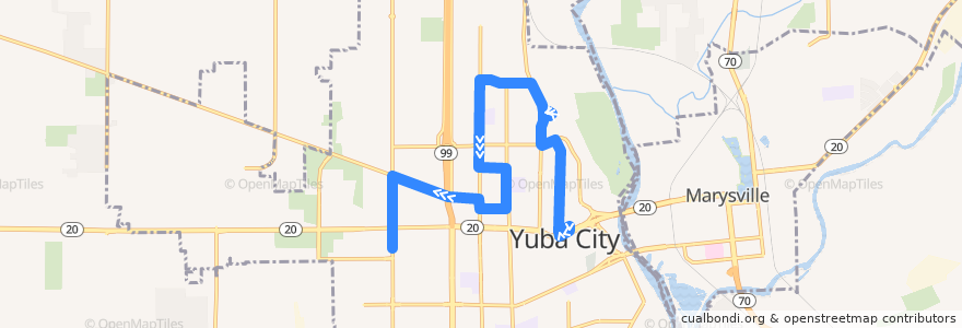 Mapa del recorrido Yuba City Loop (Counter Clockwise) de la línea  en Yuba City.