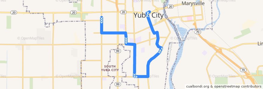 Mapa del recorrido Yuba City Loop (Counter Clockwise) de la línea  en Yuba City.