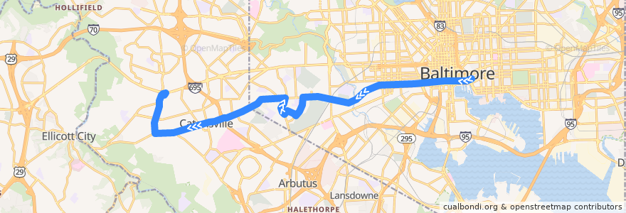 Mapa del recorrido Express Bus 110: US 40 & Rolling Road de la línea  en Maryland.