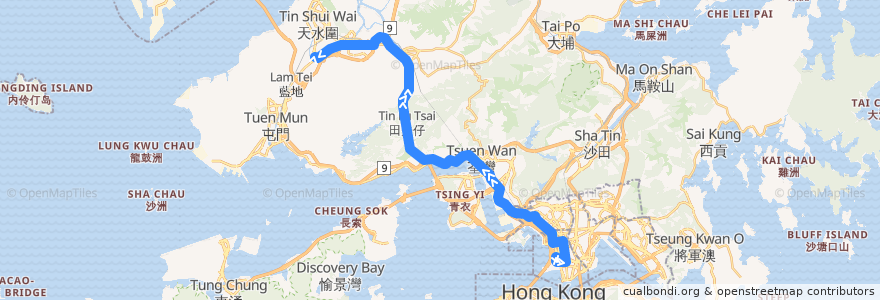 Mapa del recorrido 九巴268X線 KMB 268X (西九龍站 West Kowloon Station → 洪水橋（洪福邨） Hung Shui Kiu (Hung Fuk Estate)) de la línea  en 香港 Hong Kong.