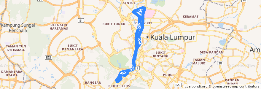 Mapa del recorrido GOKL Red Line de la línea  en Kuala Lumpur.
