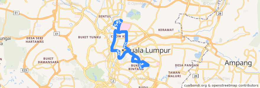 Mapa del recorrido GOKL Blue Line de la línea  en Kuala Lumpur.