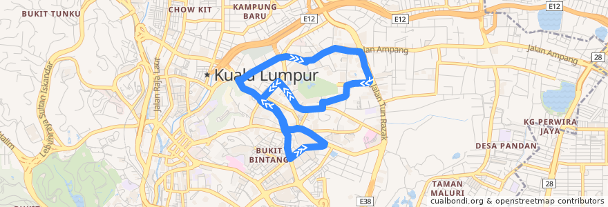 Mapa del recorrido GOKL Green Line de la línea  en Kuala Lumpur.