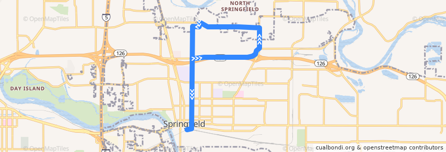 Mapa del recorrido 5th Street/Hayden Bridge de la línea  en Lane County.