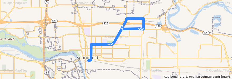 Mapa del recorrido Mohawk de la línea  en Springfield.