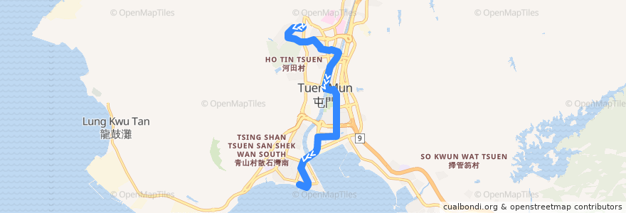 Mapa del recorrido 輕鐵507綫 Light Rail 507 (田景 Tin King → 屯門碼頭 Tuen Mun Ferry Pier) de la línea  en 屯門區 Tuen Mun District.