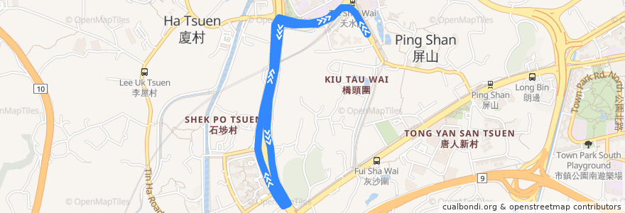 Mapa del recorrido 港鐵巴士K75S綫 MTR Bus K75S (天水圍站 Tin Shui Wai Station ↺ 洪福邨 Hung Fuk Estate) de la línea  en Yuen Long.