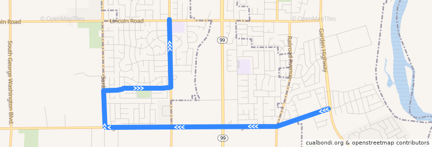 Mapa del recorrido Southwest Yuba City de la línea  en Sutter County.