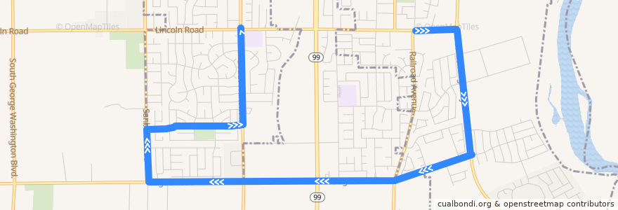 Mapa del recorrido Southwest Yuba City de la línea  en Sutter County.