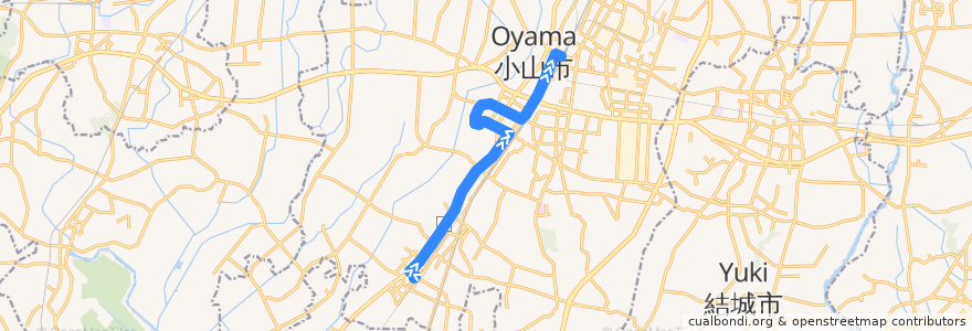 Mapa del recorrido 小山市おーバス間々田線 間々田駅西口⇒小山駅西口 de la línea  en 小山市.