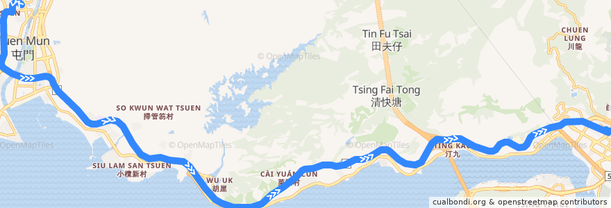 Mapa del recorrido 九巴66M線 KMB 66M (大興 Tai Hing → 荃灣站 Tsuen Wan Station) de la línea  en Hong Kong.