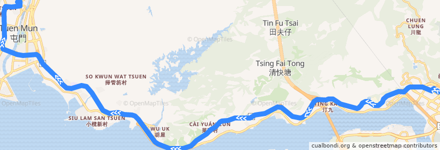 Mapa del recorrido 九巴66M線 KMB 66M (荃灣站 Tsuen Wan Station → 大興 Tai Hing) de la línea  en Hong Kong.