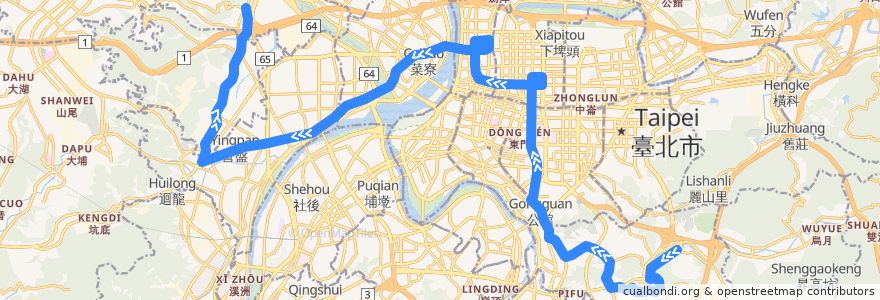 Mapa del recorrido 1501 五股-動物園 (往五股) de la línea  en Neu-Taipeh.