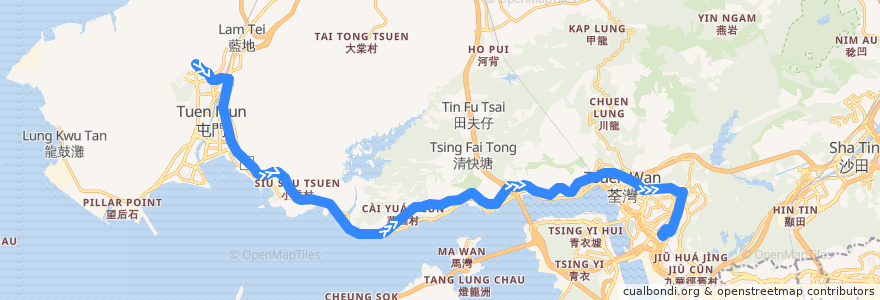 Mapa del recorrido 九巴58M線 KMB 58M (寶田 Po Tin → 葵芳站 Kwai Fong Station) de la línea  en 香港 Hong Kong.