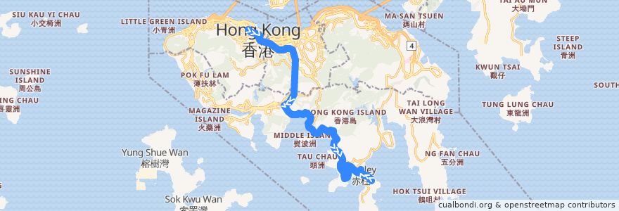 Mapa del recorrido 城巴6X線 Citybus 6X (中環 Central → 赤柱 Stanley) de la línea  en Hong Kong.