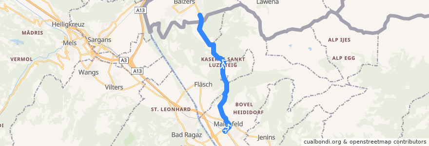 Mapa del recorrido Bus 14: Maienfeld => Balzers de la línea  en Landquart.