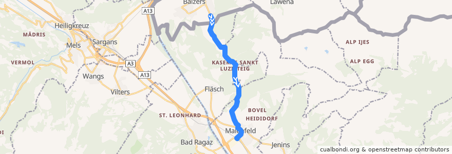 Mapa del recorrido Bus 14: Balzers => Maienfeld de la línea  en Landquart.