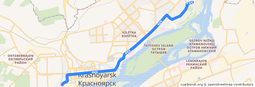 Mapa del recorrido Троллейбус №7: Спортзал - ж/д вокзал de la línea  en Stadtkreis Krasnojarsk.