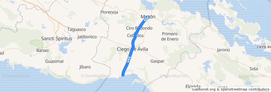 Mapa del recorrido Tren Jucaro - Moron de la línea  en Ciego de Ávila.