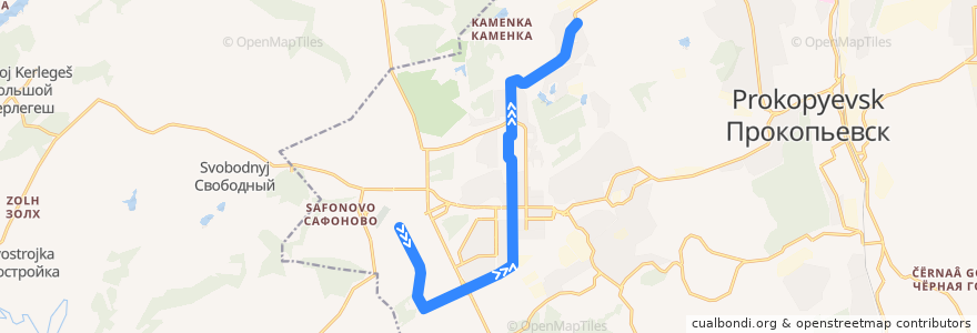 Mapa del recorrido Трамвайный маршрут №9: Прокопьевский разрез – БТИ de la línea  en Прокопьевский городской округ.