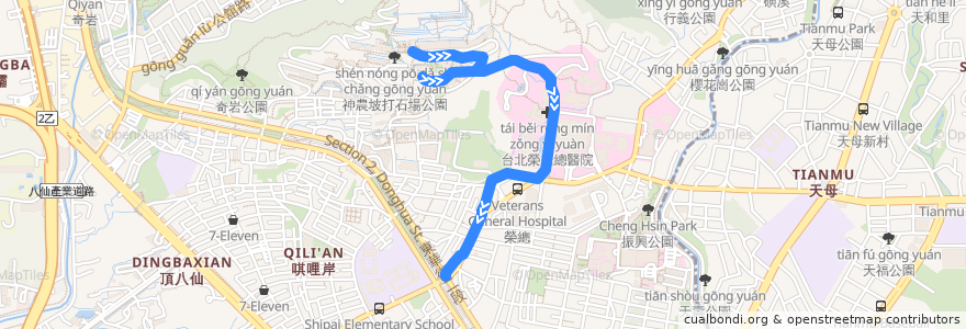 Mapa del recorrido 陽明大學校車 (往石牌站) de la línea  en 北投區.