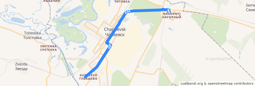 Mapa del recorrido Автобус 6: посёлок Нагорный - школа №21 de la línea  en Chapayevsk.