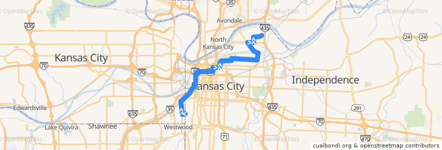 Mapa del recorrido Bus 11: KU Medical Center → Executive Park de la línea  en Kansas City.