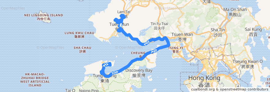 Mapa del recorrido 龍運巴士A33X線 Long Win Bus A33X (機場 Airport → 屯門（富泰） Tuen Mun (Fu Tai) (經國泰城 via Cathay City)) de la línea  en 香港.