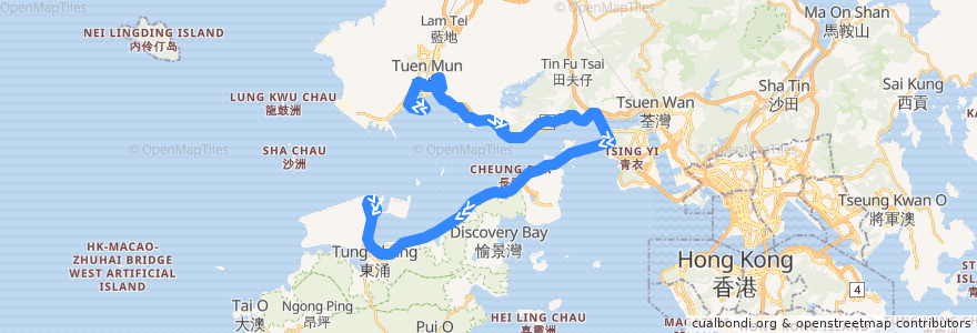 Mapa del recorrido 龍運巴士A33線 Long Win Bus A33 (屯門（悅湖山莊） Tuen Mun (Yuet Wu Villa) → 機場 Airport) de la línea  en Hong Kong.