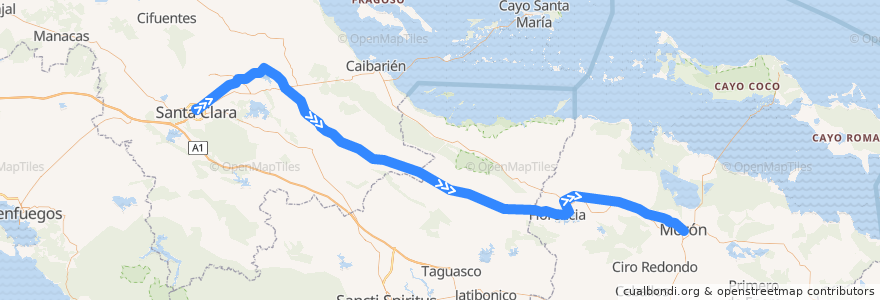 Mapa del recorrido Tren Morón Santa Clara (Línea Norte) de la línea  en كوبا.