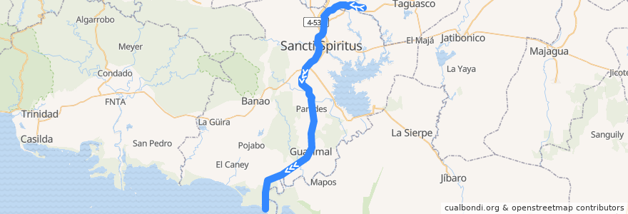 Mapa del recorrido Tren Sancti Spiritus - Tunas de Zaza de la línea  en Sancti Spíritus.