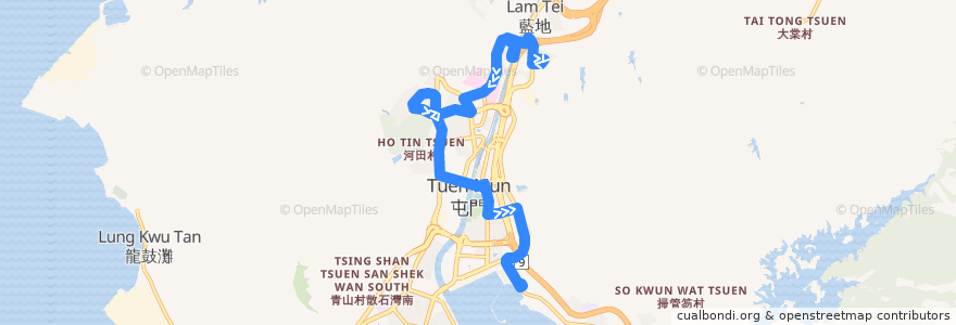 Mapa del recorrido 港鐵巴士K58綫 MTR Bus K58 (富泰 Fu Tai → 青山灣 Castle Peak Bay) de la línea  en 屯門區 Tuen Mun District.