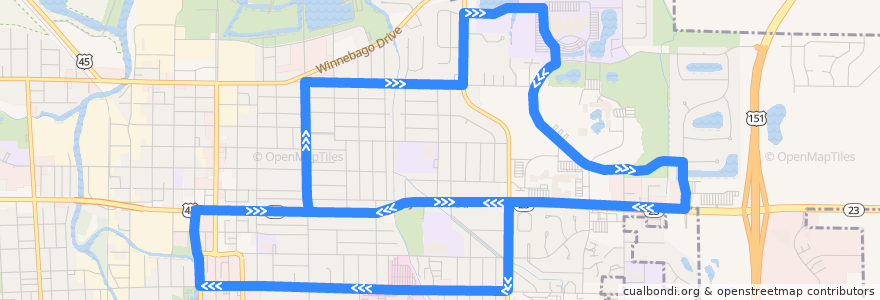 Mapa del recorrido Route 20 de la línea  en Fond du Lac.