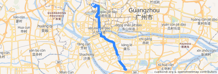 Mapa del recorrido 5路(市客运站总站-海珠客运站总站) de la línea  en گوانگ‌ژو.