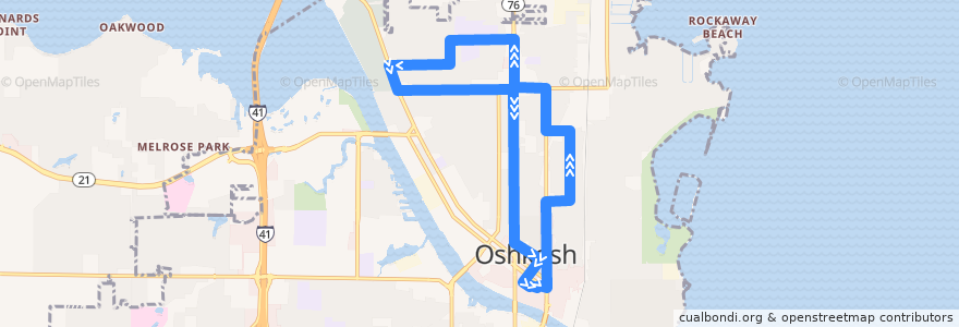Mapa del recorrido Route 2: Main/Jackson de la línea  en Oshkosh.