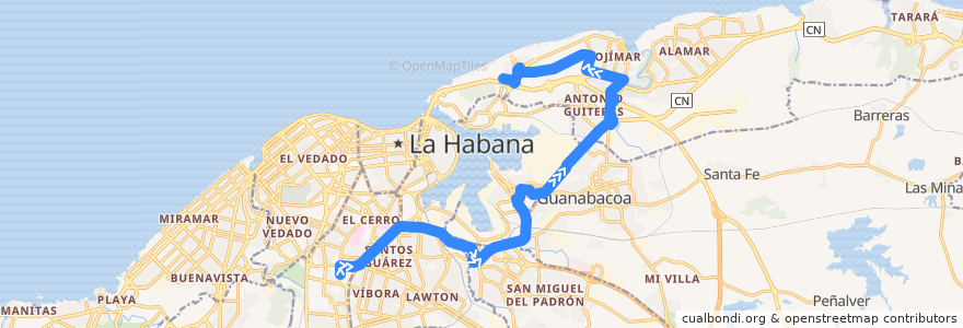 Mapa del recorrido Ruta A32 Palatino => Habana del Este de la línea  en L'Avana.