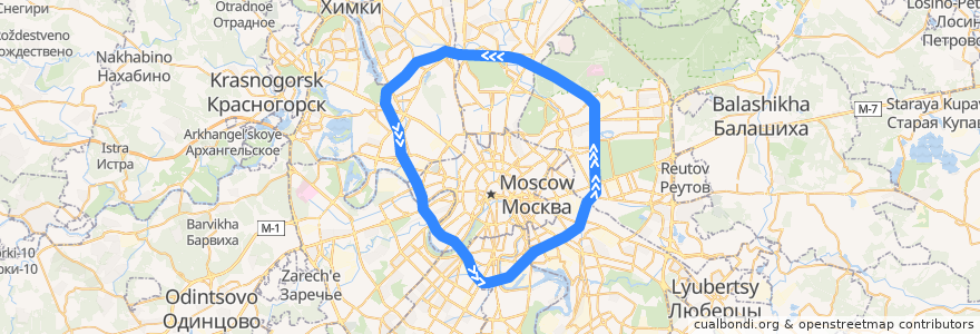 Mapa del recorrido МЦК (внешний) de la línea  en Moscou.