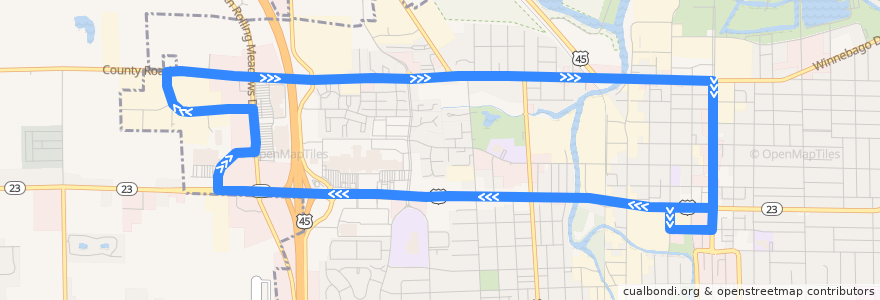 Mapa del recorrido Route 70 de la línea  en Fond du Lac.