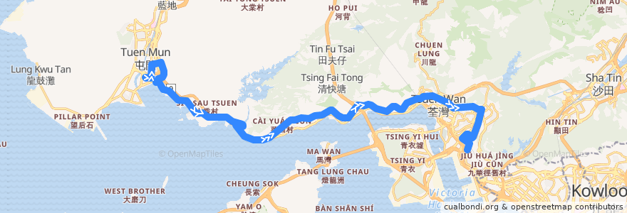 Mapa del recorrido 九巴61M線 KMB 61M (友愛（南） Yau Oi (South) → 荔景（北） Lai King (North)) de la línea  en 香港 Hong Kong.