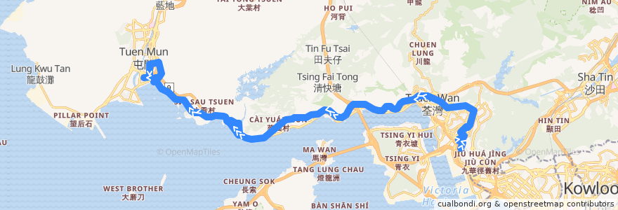 Mapa del recorrido 九巴61M線 KMB 61M (荔景（北） Lai King (North) → 友愛（南） Yau Oi (South)) de la línea  en 홍콩.