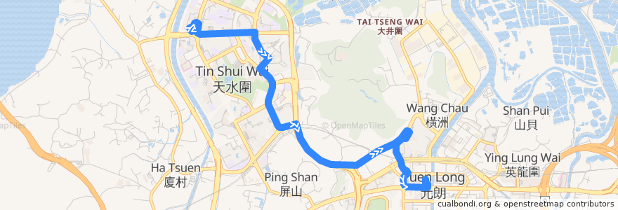 Mapa del recorrido 港鐵巴士K73綫 MTR Bus K73 (天恩 Tin Yan → 元朗（西） Yuen Long (West)) de la línea  en Yuen Long District.