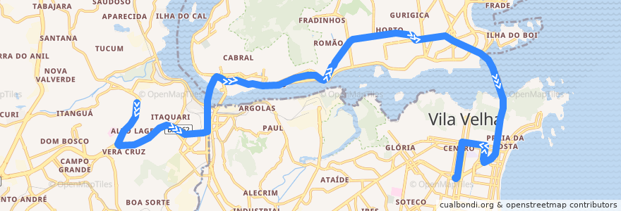 Mapa del recorrido 500 Terminal de Itacibá / Terminal de Vila Velha via Terceira Ponte de la línea  en Região Metropolitana da Grande Vitória.