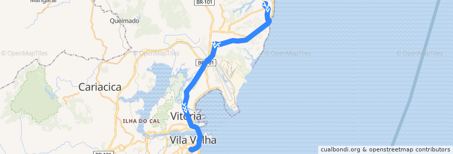 Mapa del recorrido 501 Terminal Jacaraípe/Terminal Vila Velha de la línea  en Região Metropolitana da Grande Vitória.