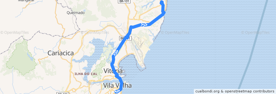 Mapa del recorrido 501 Terminal Jacaraípe/Terminal Vila Velha de la línea  en Região Metropolitana da Grande Vitória.