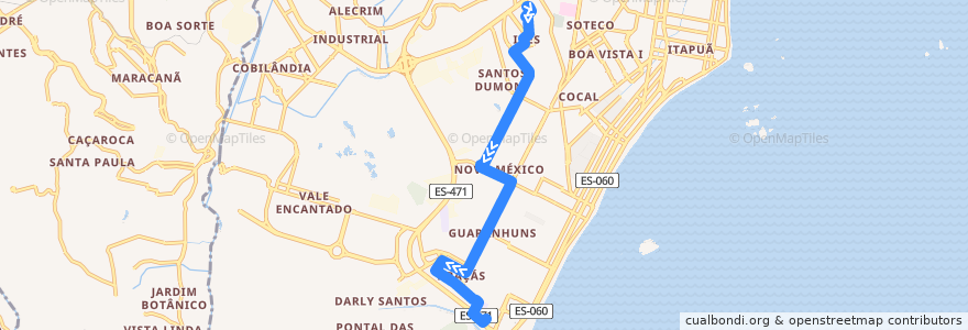 Mapa del recorrido 600 Terminal Ibes / Terminal Itaparica via Araçás de la línea  en ヴィラ・ヴェーリャ.